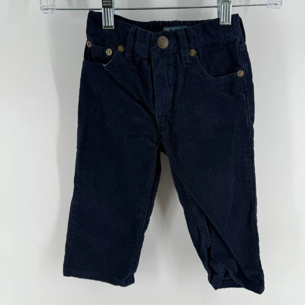 Vintage Polo Ralph Lauren Corduroy Pants Kids‎ 18M Navy Blue Logo Straight Leg